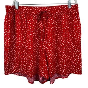 NEW ELOQUII Shorts Polka Dot Pockets Drawstring Elastic Waist Red Plus Size 20